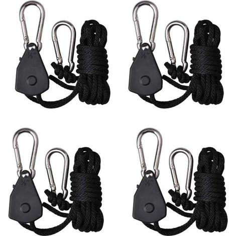 Lot de 4/2 paires de suspensions réglables à cliquet pour lampes de culture de plantes, 2 m, avec engrenage interne renforcé (1/5)