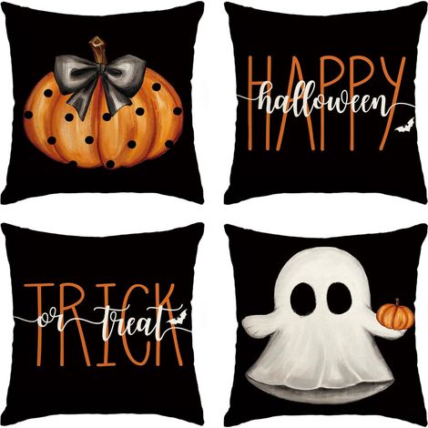 Mode Kürbisse Geist Happy Halloween Kissenbezüge 4er Set, 50x50 cm Zierkissenbezug Couch Wohnzimmer Deko (1/5)