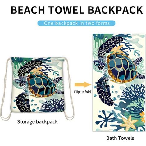 1 Serviette de plage, microfibre, séchage rapide, motif tortue corail, 80x160cm, voyage sport camping (1/5)