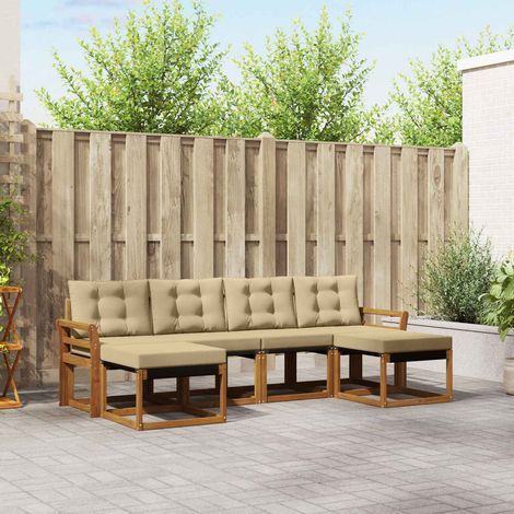 Outdoor-Sofagarnitur mit Kissen 6 pcs Natur und Beige (1/5)