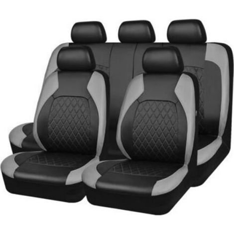 Housse de siège voiture - - Universelle - 9 pièces - Cuir PU - Noir et gris (1/3)