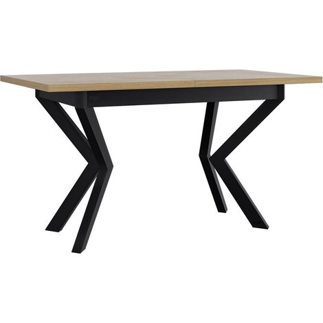 Mesa Victorville 328, Negro + Roble Sonoma, 79x80x140cm, Alargamiento, Aglomerado laminado, Metal