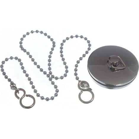 One Stop DIY Lot de 8 bouchons de baignoire en métal chromé 44 mm avec chaîne chromée 450 mm