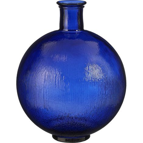 Vase Bouteille Décoratif en Verre Recyclé Bleu Foncé pour Fleurs et Branches - H42 x Ø34 cm - PANGIVO (1/5)