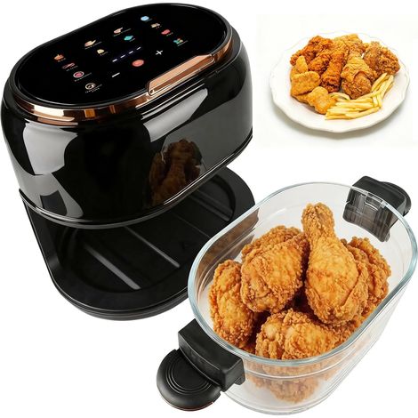Hot Air Fryer 4L Airfryer, 1350W 9-in-1 Multifunctionality Touchscreen Air Fryer with Glass Basket & Viewing Window & 8 Smart Programs & 24h Timer, Frying, Roasting, Baking for Family, Dishwasher Safe (1/5)
