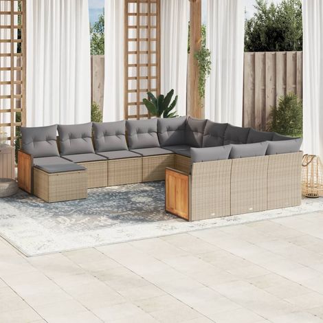 Ensemble de Jardin Modulable 12 Places en Résine Tressée Beige avec Coussins Gris (1/5)