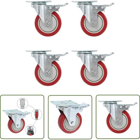 The Living Store Roulettes pivotantes avec double freins 4 pcs 100 mm - Roulettes Pivotantes - Roulettes Avec Frein - Chariots Industriels - Accessoires Meuble - Manutention Charges Lourdes (1/5)