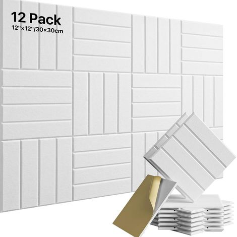 Lot de 12 panneaux insonorisants autocollants, panneaux muraux insonorisants haute densité, rembourrage insonorisant en polyester, 30 x 30 x 1 cm (1/5)