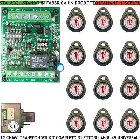 Trasponder Chiave di Prossimità 12 Chiavi TAG Lettore Modulo LAN Universale 501 RJ45 Alimentazione 12/24 Vac Relè Contatto C.NC.NA 2 A a 24 V Funzione Impulsiva o Stabile Segnale di Stato 4 Led GRVB (1/4)