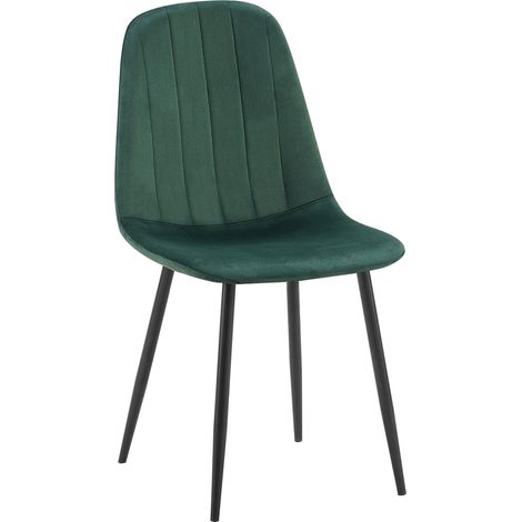 Chaise de salle à manger x1 design moderne coutures verticales velours vert et pieds en métal noir 100001983 (1/5)