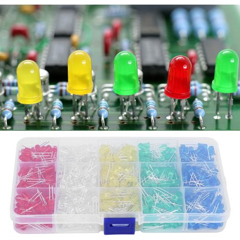 Lot de 500 diodes LED en plastique anticorrosion de 5 mm, bleu, vert, jaune, blanc, rouge. (1/5)