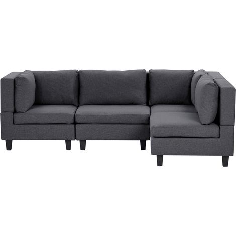 Sofá modular moderno 4 plazas tapizado tela patas negras respaldo acolchado izquierdo gris oscuro Unstad
