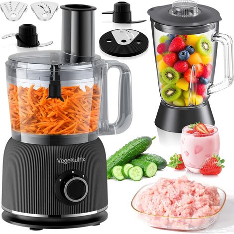 Robot cuisine multifonction 1500 W, 11 fonctions, bol 2,5 l récipient 1,5 l, mini hachoir, disque coupe, presse-agrumes, hachoir pétrissage (1/5)