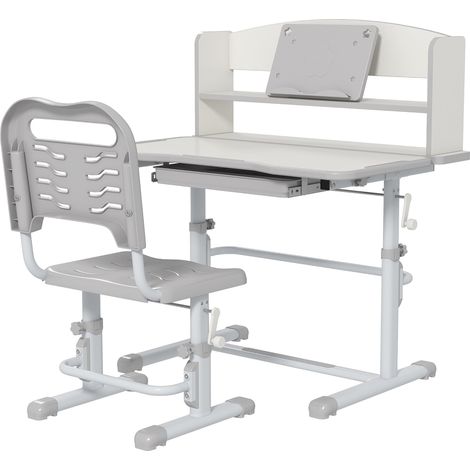Banco Studio Scuola per Bambini 80x54,5x104 cm con Sedia Regolabile e Piano Inclinabile Grigio