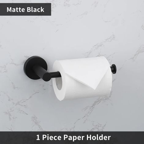 Porte-rouleau de papier toilette avec couvercle, barre porte-serviettes, crochet pour peignoir, porte-brosse WC noir (1/5)