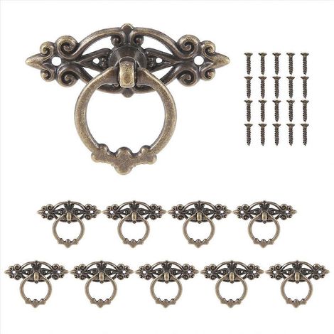 10 Poignées Tirage Anneau en Laiton Antique pour Portes, Tiroirs et Placards de Cuisine - Quincaillerie Rénovation Meuble, Diamètre 32mm (1/5)