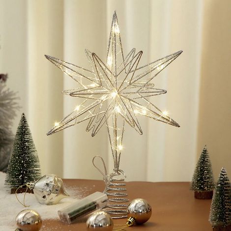Étoile De Sommet D Arbre De Noël - En Fer - 30 Cm - À Led - Blanc - Pour Décoration Intérieure Et Extérieure - 1 Pièce (1/5)