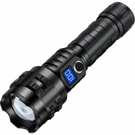 Linterna LED ultrapotente de 15 000 lúmenes, luz táctica impermeable con zoom y 5 modos de iluminación para camping, senderismo y emergencias. (1/4)