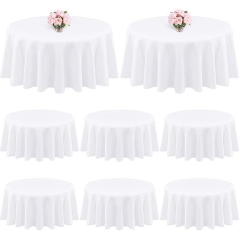 Runde Tischdecke 228 cm Weiß 8 Stück Polyester waschbar für Hochzeit Party Bankett