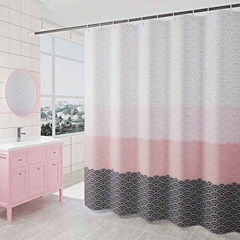180 x 200cm Rideau de Douche avec 12 Crochets Séchage Rapide(les vagues), Tissu Polyester Imperméable Lavable en Machine, Rideaux Salle de Bain (1/5)