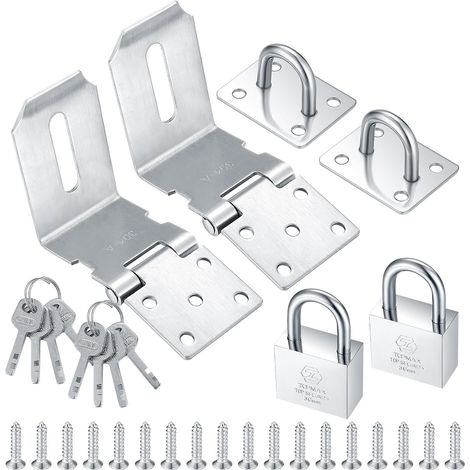 Moraillon de Serrure avec Cadenas, Cadenas à Angle Droit en Acier Inoxydable, 4 Pouces 90 Degrés, Fermoir de Porte Serrure (Set de 2 en argent) (1/5)