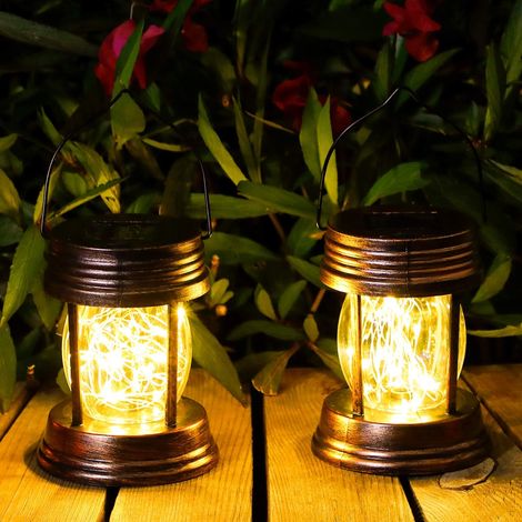 Lanterne Solaire Exterieur Jardin,LED 2 Pièces Lanterne de Jardin Solaire 20 LED IP44 Imperméable à l'eau Lumières Jardin pour Décoration de L'éclairage Intérieur Extérieur Décoration-Fei Yu (1/5)
