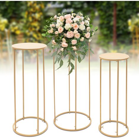 Lot de 3 supports à fleurs cylindriques, supports à fleurs de mariage, supports à fleurs dorés 35 x 100 cm / 30 x 79 cm / 25 x 59 cm
