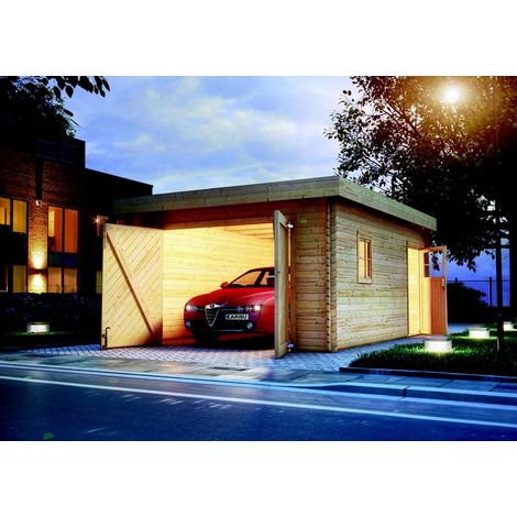 Blockhausgarage 40 mm mit Tor natur394x712x374 cm