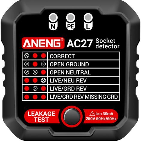 ANENG 250V Steckdosentester, schnelle Stromleckageerkennung, Polaritäts- und Erdungsprüfung (automatisch) (1/5)
