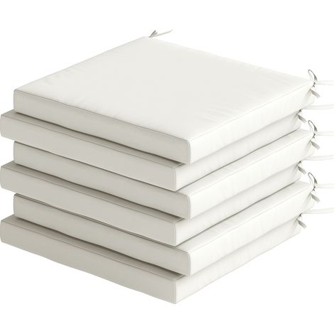 Ensemble de 6 coussins pour chaises de salle à manger 46 x 42 x 7 cm, avec housse lavable et attaches, imperméables et anti-UV, couleur crème. (1/5)