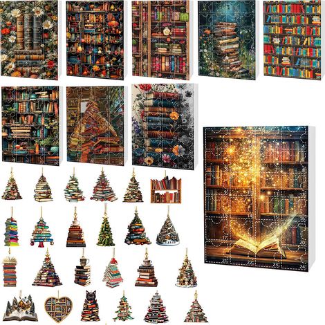 Calendrier de l'Avent Coffret Surprise en Acrylique, Pendentif Livre et Sapin de Noël, Décoration de Compte à Rebours (1/3)