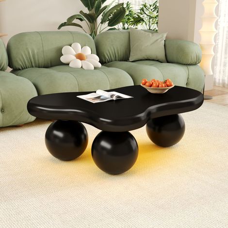 Couchtisch MDF schwarz 95 cm in Wolkenform mit LED