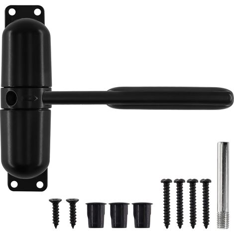 Cierrapuertas de seguridad con resorte, automático, ajustable con 6 tornillos y varilla de ajuste, ideal para el hogar, el dormitorio y la oficina (negro) (1/5)