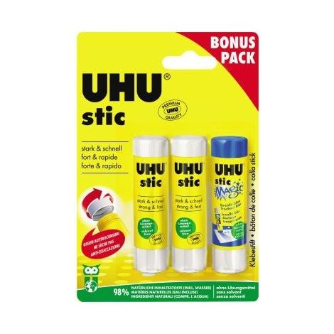 Bâtons de colle UHU pack 3 sans solvant lavable (1/4)