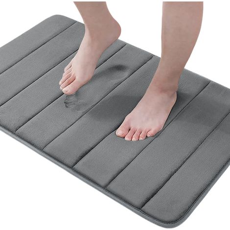 Tapis de bain en mousse à mémoire de forme de 1,5 cm d'épaisseur, 40,6 x 61 cm, doux, absorbant et antidérapant, gris, 50,8 x 76,2 cm (1/5)
