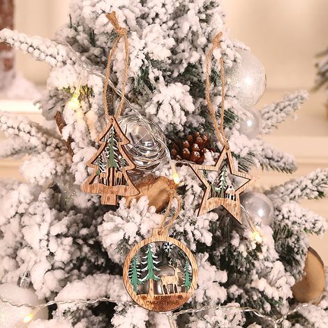 Pendentif Arbre De Noël - Bois Naturel - Découpe 3D Creuse - Ronde - Ensemble de 6 Pièces - Décoration Intérieure (1/5)