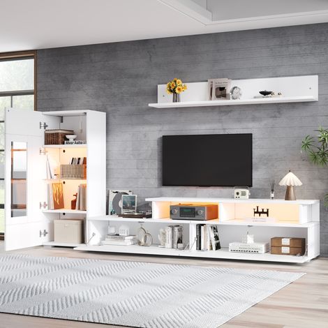 Mobile TV 3 pezzi 170x35x120 cm in legno bianco con contenitori per soggiorno FloraGrace (1/5)