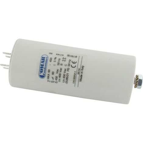 Condensateur électrique universel 60 uf - Fixation M8, Ø: 50mm, H: 117mm