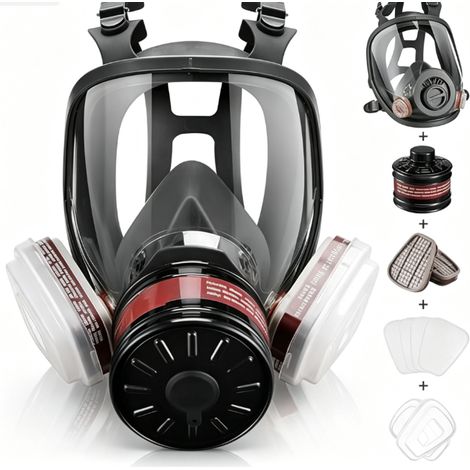 Masque intégral anti-gaz en silicone, respirateur complet réutilisable pour peinture aérosol, pesticides, produits chimiques, anti-poussière, compatible cartouche filtrante (1/5)