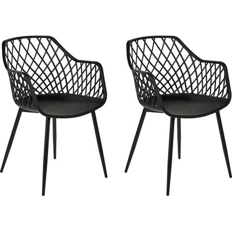 Set 2 sedie da pranzo plastica nera gambe in metallo con schienale aperto Nashua