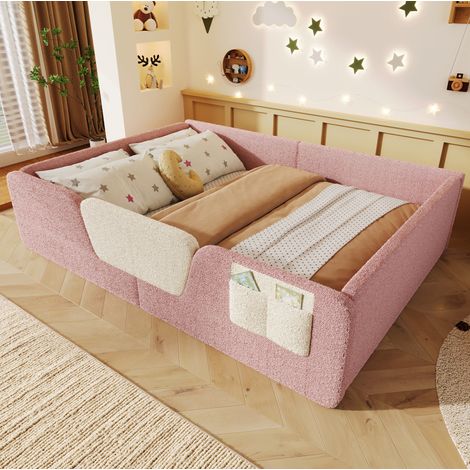 Cama infantil 140 x 190 cm de terciopelo rosa con almacenamiento, sin colchón FloraGrace (1/5)