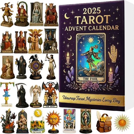 Calendrier De Lavent Tarot 2025 - 24 Pendentifs En Acrylique Représentant Les Arcanes Majeures - Décoration De Noël Et Collection Esotérique Pour Adultes - Lot De 24 Pièces (1/5)