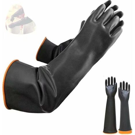 1 Pair Chemical Resistant Latex Gloves Industrial Safety Rubber Long Protective Gloves, Heavy Duty Black Gloves (1/5)