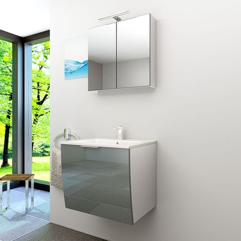 AcquaVapore Badmöbel Set Gently 1 V1 Weiß/Grau MDF Waschtisch 60cm NEIN ohne LED-Beleuchtung (1/5)