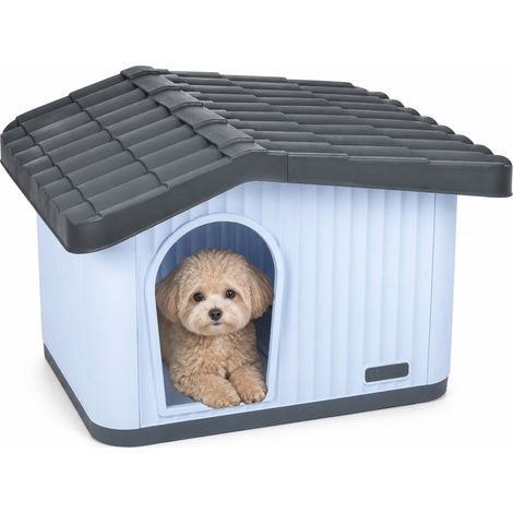 Vounot – Maison pour chat et chien en plastique imperméable 60x51x41cm – Toit incliné amovible – Utilisation intérieure et extérieure – Blanc