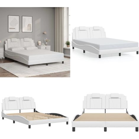 Bettgestell mit Kopfteil Weiß 120x200 cm Kunstleder - Bettstellengestell - Schlafzimmermöbel - Doppelbett - Weißes Bett - Kunstlederbett - Home & Living (1/5)