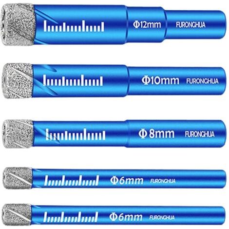 SABIR Forets pour verre - Forets pour terrazzo - Kit de scies cloches 6 mm/6 mm/8 mm/10 mm/12 mm, forets pour granit, verre, porcelaine, marbre, carrelage (1/5)