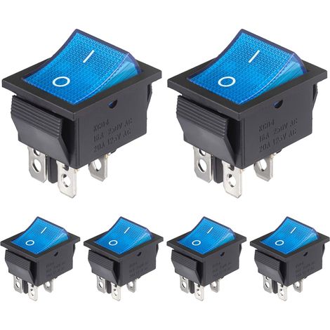 6 Interrupteur à bascule,4 broches,DPST,16A 250VAC,lumière bleue,ON-OFF,panneau de commande