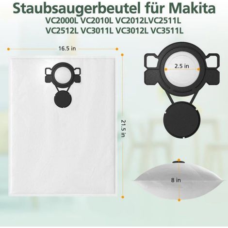 Lot de 16 sacs aspirateur, compatible Makita VC2512L, filtration 3 niveaux, pour atelier et maison (1/5)