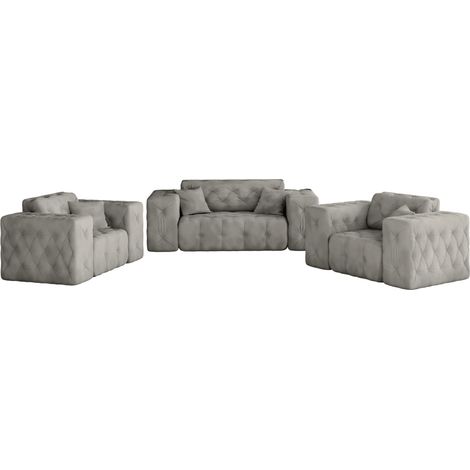 Lux 2+1 + 1 Sofagarnitur, elegant, klassisch, schick in elegantem Whisper Stoff Silber (1/3)